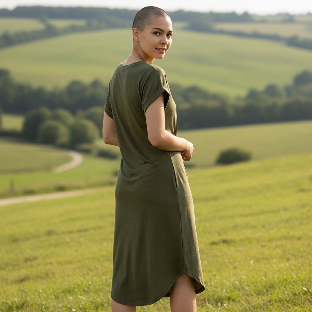 Amoretu Women’s Sundress Army Green Hi-Lo Cap Sleeve W/Pockets Dress Size-M Nwt — image 3 of 8